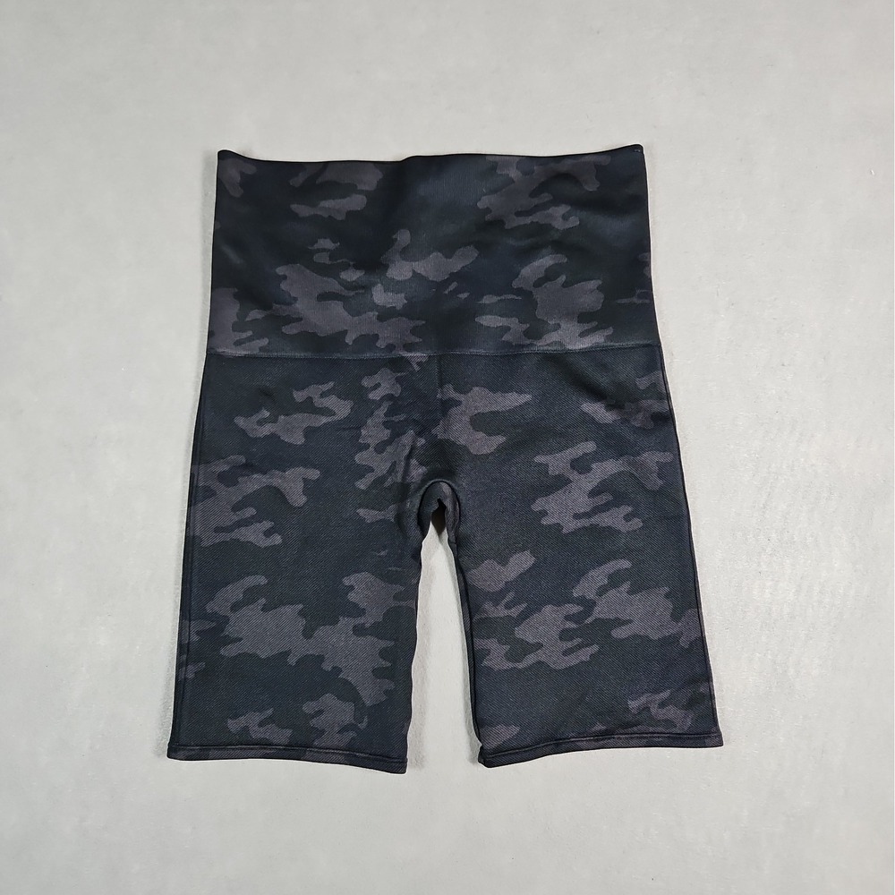Spanx Womens Black Gray Camo Athletic Bike Shorts Size Medium